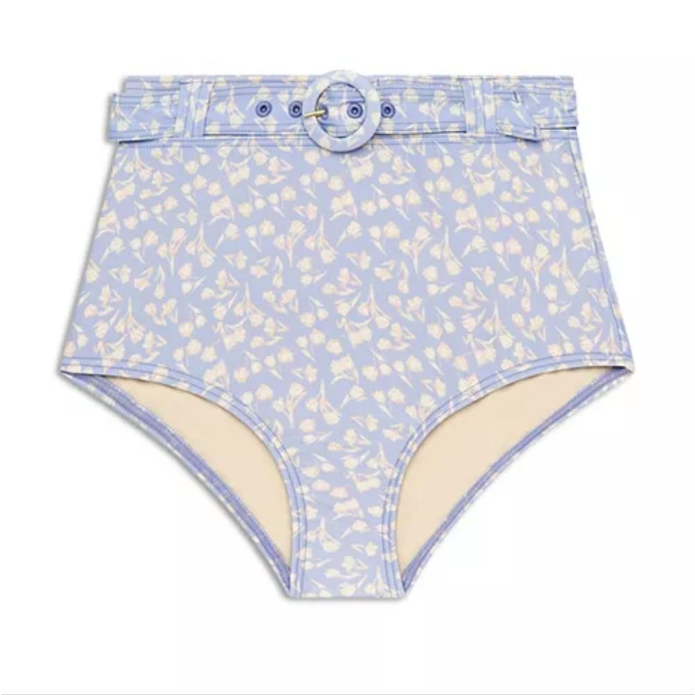 Peony Baby Blue Floral Printed Belted Bikini Bottom Swimsuit L